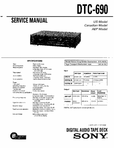 SONY DTC 690 SERVICE MANUAL OF DAT (DIGITAL AUDIO TAPE) SONY DECK DTC 690